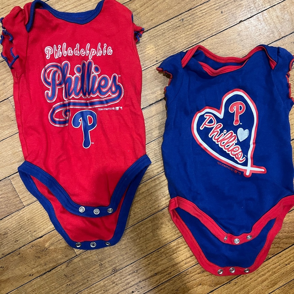 Phillies Genuine Merchandise Red and Blue Baby Onesies (0-3months)